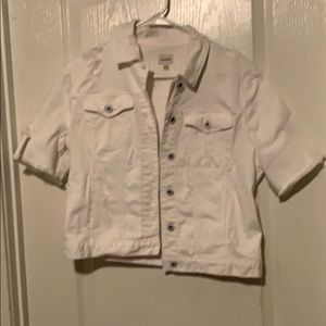 White distressed short sleeve jean jacket